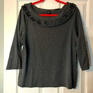 Rafaella cotton decorative neck 3/4 sleeve knit top